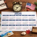 2026 Calendar year-at-a-glance with holidays and key dates printable overview