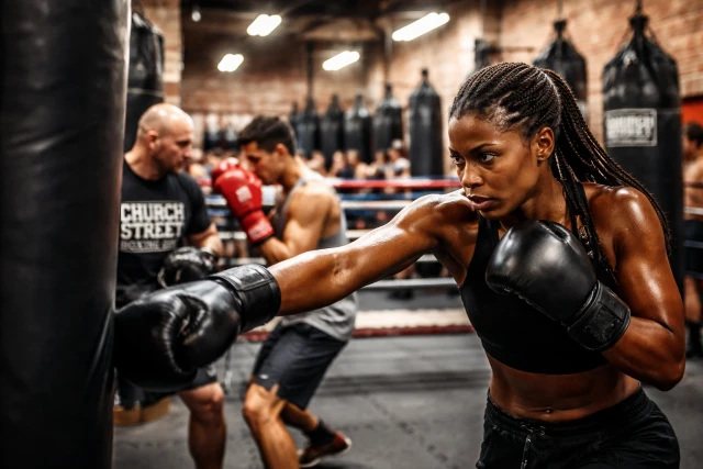 Church Street Boxing Gym training session with boxing gloves, pads, and fitness drills