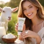 Dionis Goat Milk Hand Cream applied to dry hands for deep hydration and a non-greasy finish