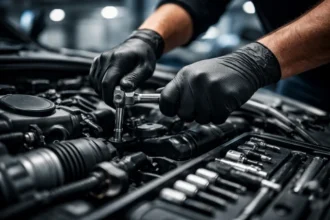 Nitri Tech Gloves worn during an oil change for better grip and clean hands