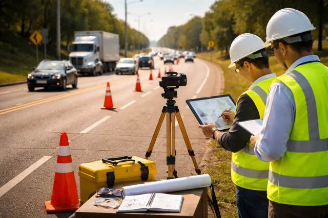 Road Safety Audit team reviewing an intersection to identify hazards and recommend safety improvements for all road users.