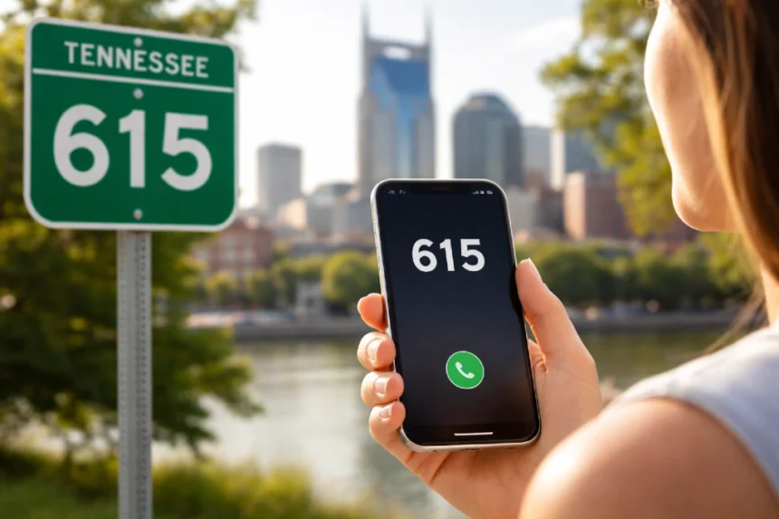 615 Area Code map showing Nashville and surrounding Middle Tennessee cities