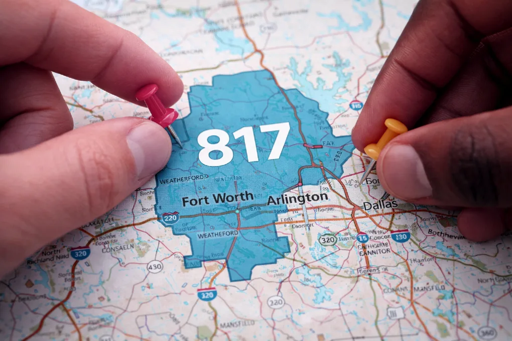 817 Area Code map showing Texas location, major cities, and Central Time Zone coverage