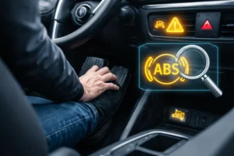 ABS Testauslösung warning signs and brake system inspection on a modern car