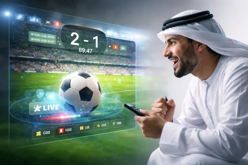 Koora Live football app showing real-time match updates, scores, stats, and fixtures on a mobile screen