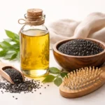 Oil Gingelly applied to hair and scalp for natural shine, strength, and scalp care