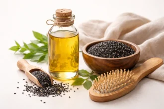 Oil Gingelly applied to hair and scalp for natural shine, strength, and scalp care
