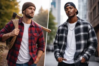 Plaid Shirt Clothing styled from classic lumberjack fashion to modern streetwear outfit