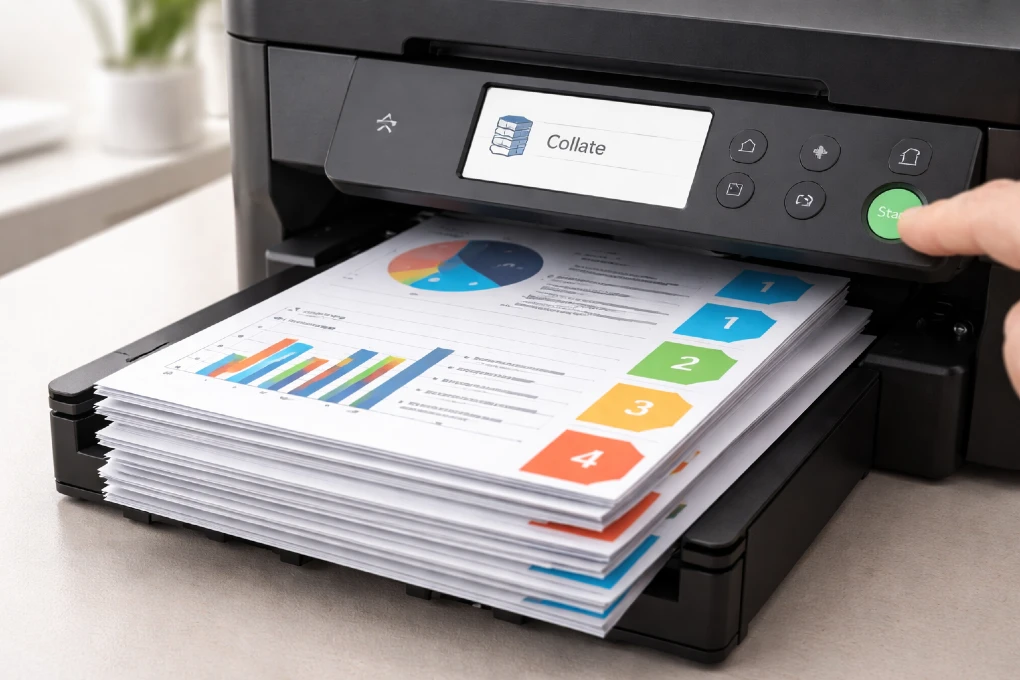 What does collate mean when printing multiple document copies on a printer