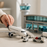 Airport Terminal Playset Delta with airplane, service vehicles, signs, and terminal-themed accessories for imaginative airport play