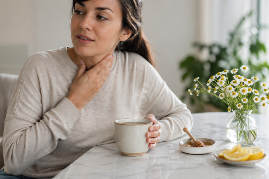 Best Tea for Sore Throat in a warm cup with honey and herbal ingredients