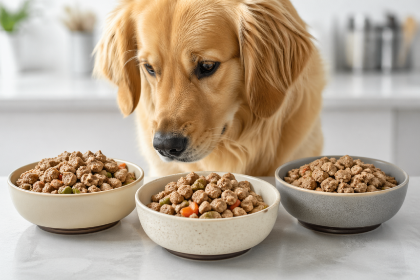 Dr. Marty’s Dog Food beside other premium freeze-dried dog food brands in a side-by-side comparison