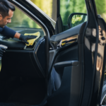 Flash Car Cleaner being used on a car dashboard and exterior door panel for fast cleaning