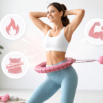 Woman doing a Hula Rope workout at home for weight loss and full-body fitness