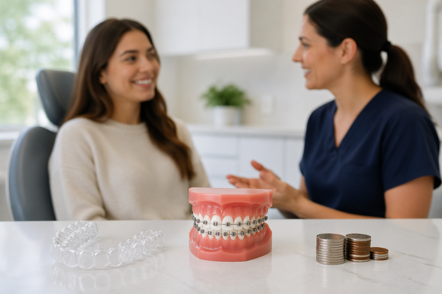 Invisalign Alternative options for straighter teeth at lower cost shown with clear aligners and braces consultation