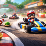 Kart Bros gameplay showing colorful competitive kart racing with drifting, power ups, and fast paced browser action
