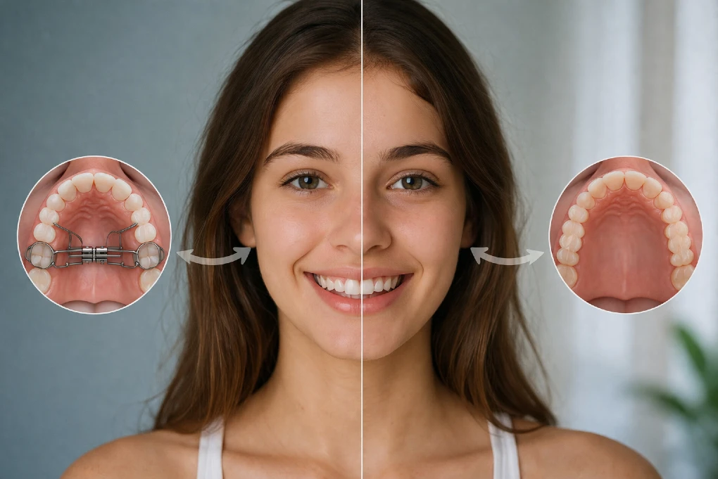 Palate Expander Before and After showing wider smile and improved face shape