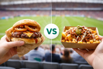 Scrandle stadium food guessing game shown on a web browser with football matchday food comparison images