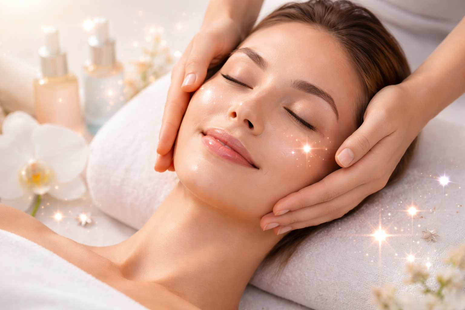 Woman receiving a Star Facial treatment for glowing, hydrated skin in a modern skincare salon