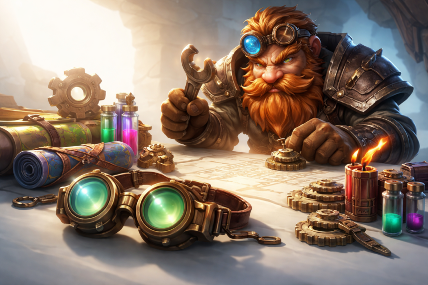 WoW Classic Engineering Guide showing bombs, target dummies, goggles, and crafted gadgets in Classic WoW