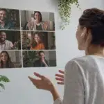 A group of remote developers using the Zoomdev.us platform to collaborate on a software project through cloud-based environments.